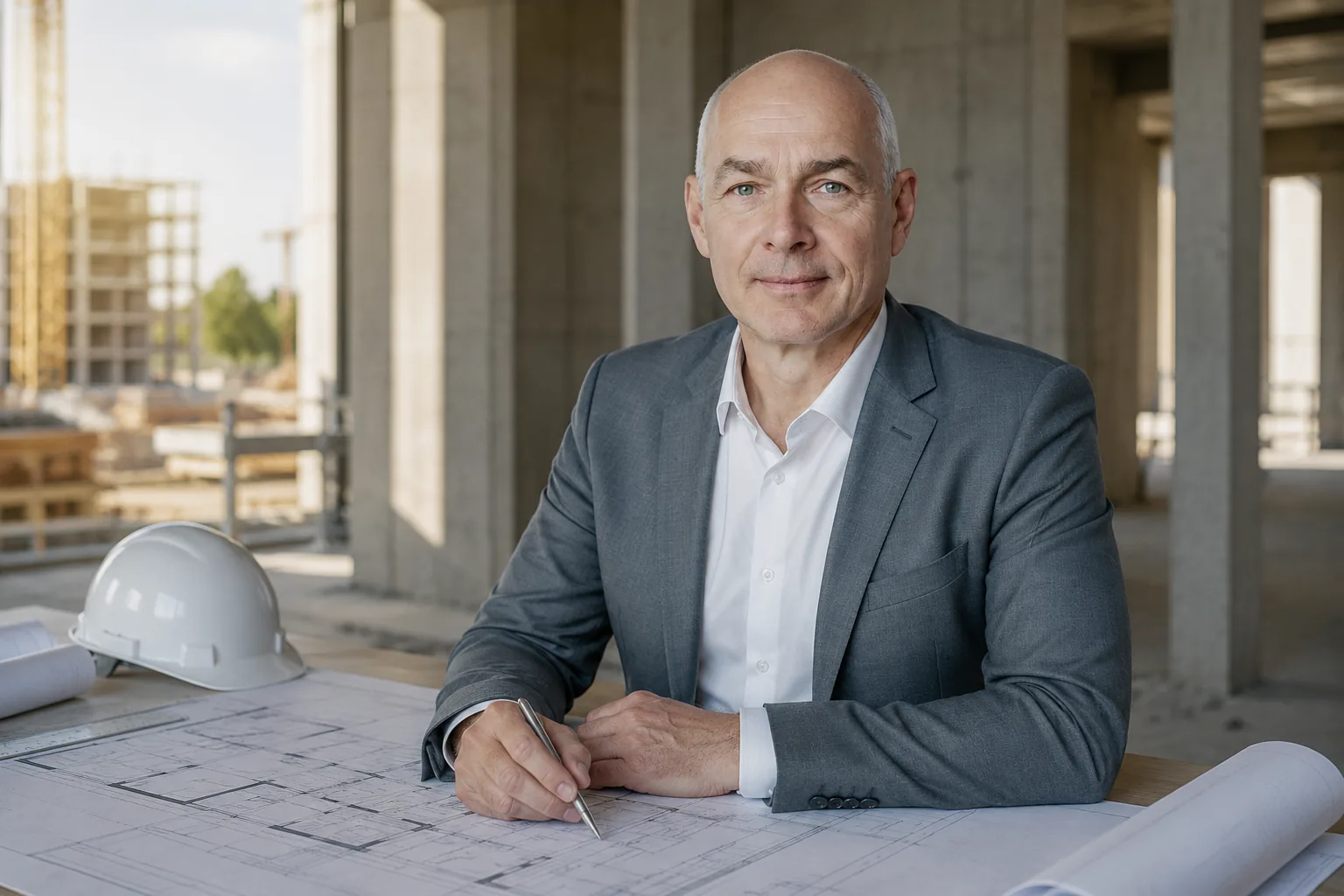 Andreas Jähne Baubetreuung und Beratung mit Bauplan auf einer Baustelle